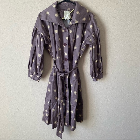 Anthropologie | Elevenses Novelty Print Floral Wrap Trench Coat Size 4 Purple - Picture 3 of 10